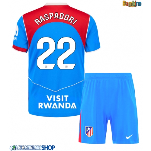 Maglie da calcio Atletico Madrid Giacomo Raspadori #22 Terza Maglia Bambino 2025-26 Manica Corta + Pantaloni corti)